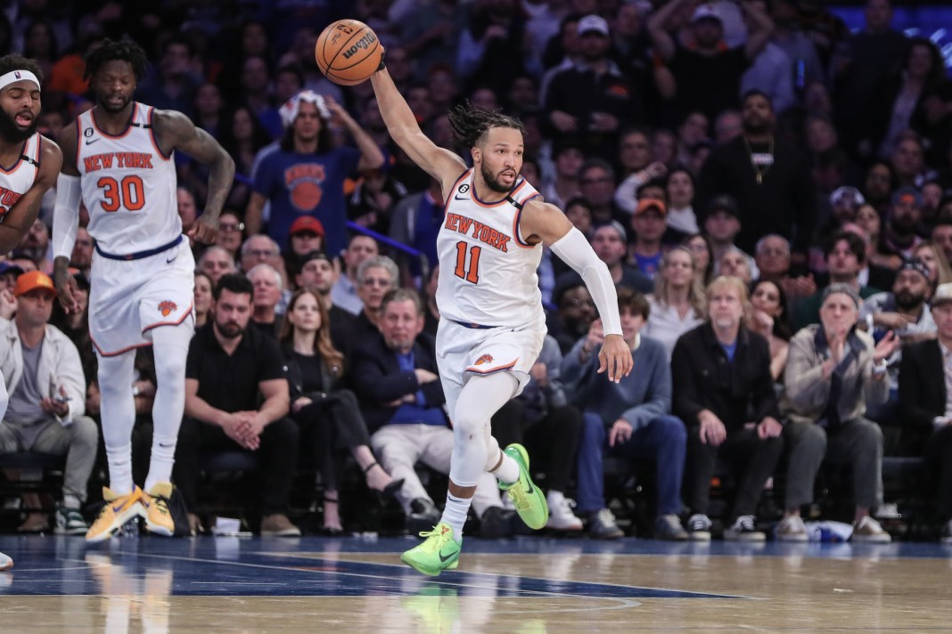 New York Knicks guard Jalen Brunson (11) starts a fast break during game five of the 2023 NBA playoffs against the Miami Heat at Madison Square Garden