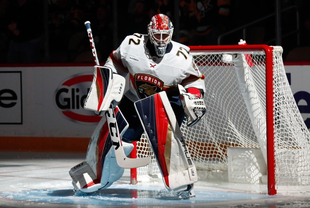 Florida Panthers goaltender Sergei Bobrovsky during player introductions against the Pittsburgh Penguins at PPG Paints Arena.