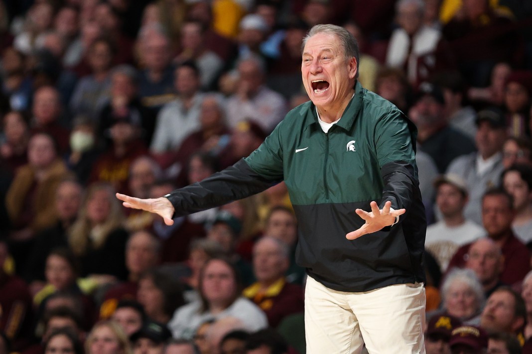 Michigan State Spartans head coach Tom Izzo reacts during the first half against the Minnesota Golden Gophers at Williams Arena.