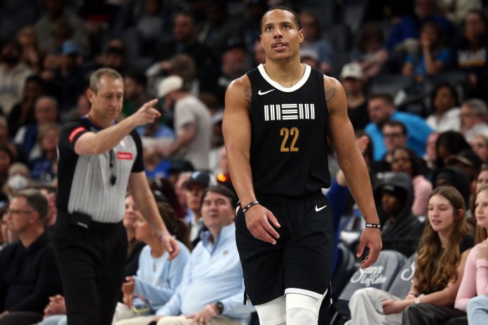 Memphis Grizzlies guard Desmond Bane (22) reacts after a turnover during the first half against the Oklahoma City Thunder at FedExForum