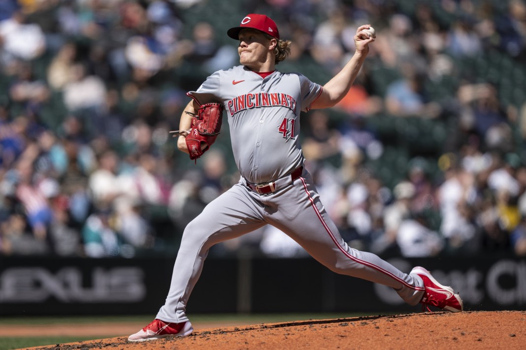 Cincinnati Reds starter Andrew Abbott (41) delivers a pitch during the second inning against the Seattle Mariners at T-Mobile Park