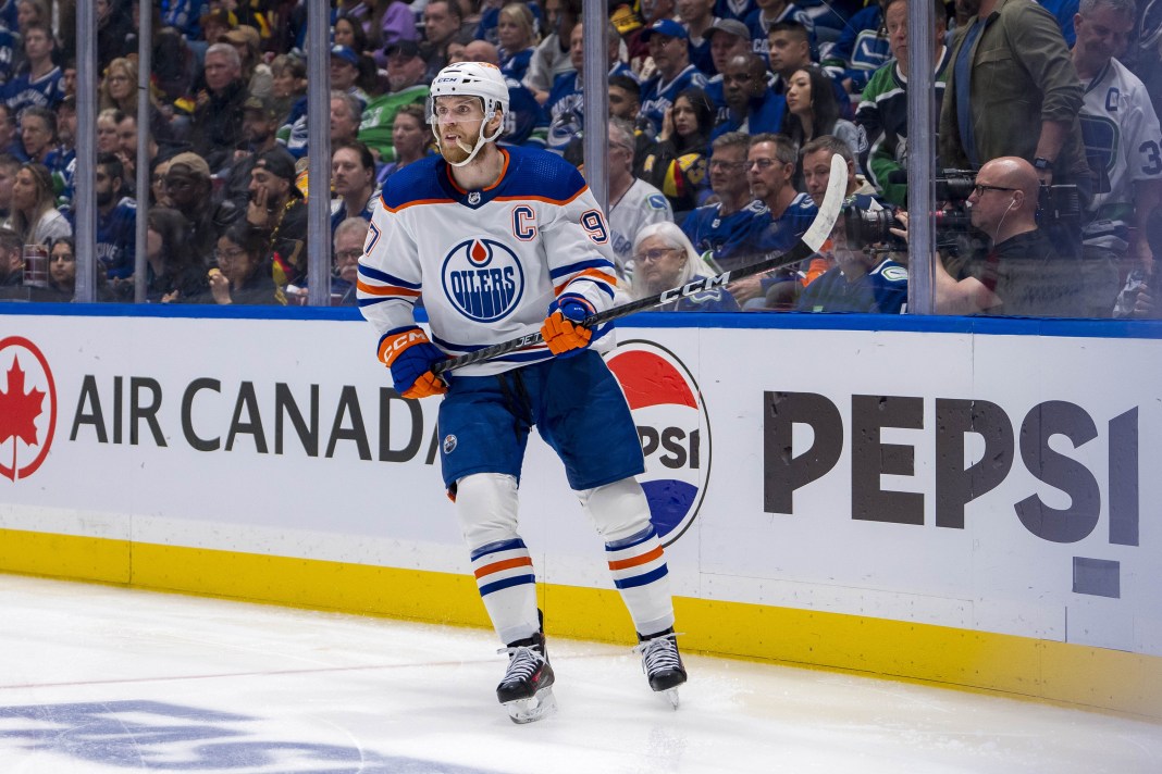 Edmonton Oilers forward Connor McDavid (97) skates against the Vancouver Canucks