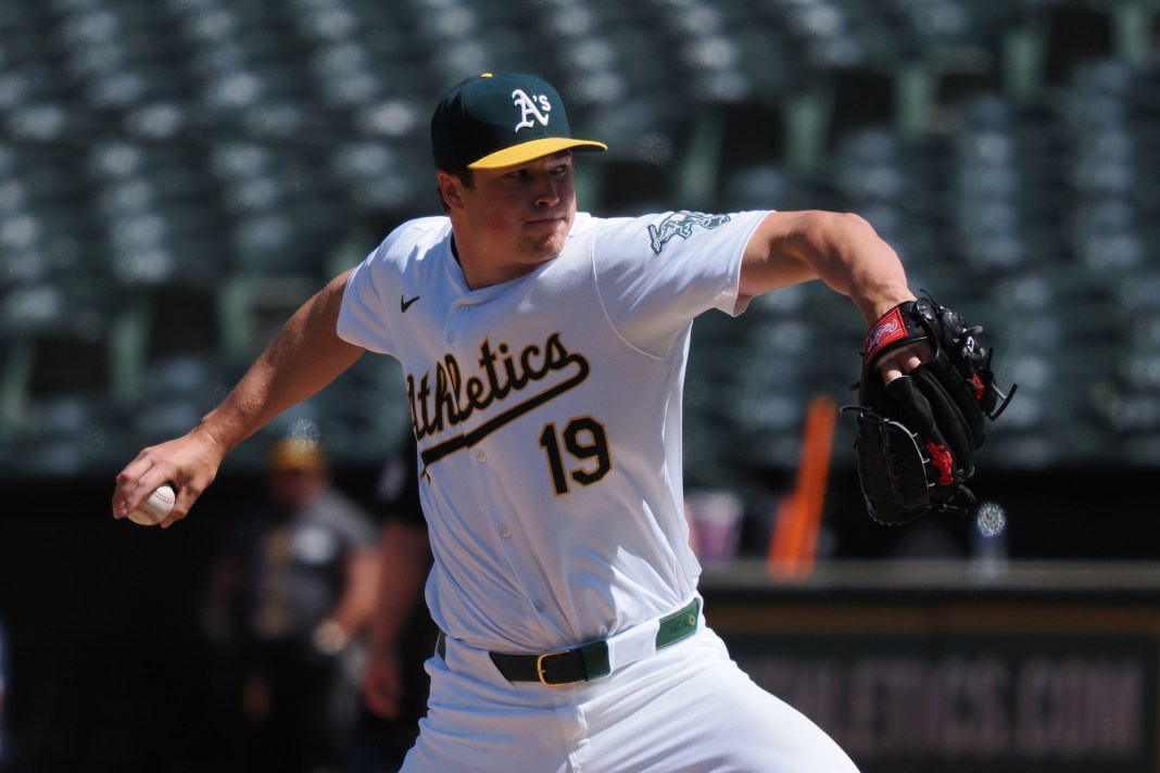 Oakland Athletics' Mason Miller pitches against the Pittsburgh Pirates.