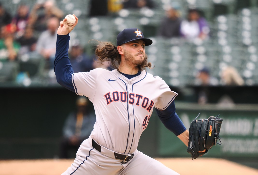 Houston Astros starting pitcher Spencer Arrighetti pitches the ball Oakland Athletics.