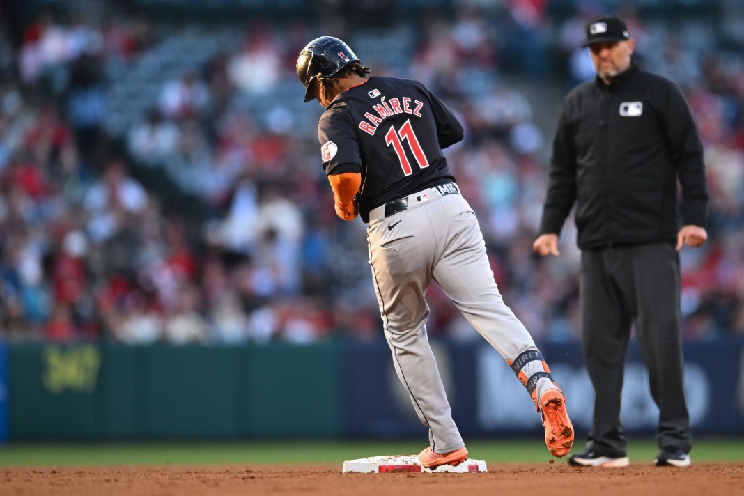 Cleveland Guardians star Jose Ramirez runs the bases after hitting a homer against the Los Angeles Angels.