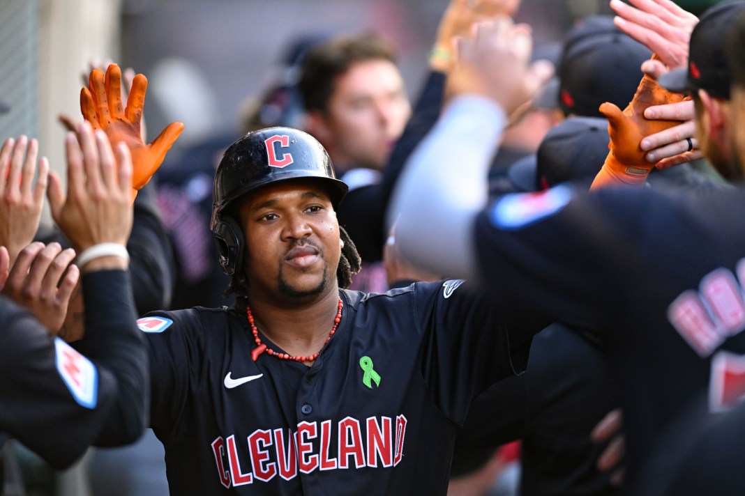 jose ramirez high fives teammates