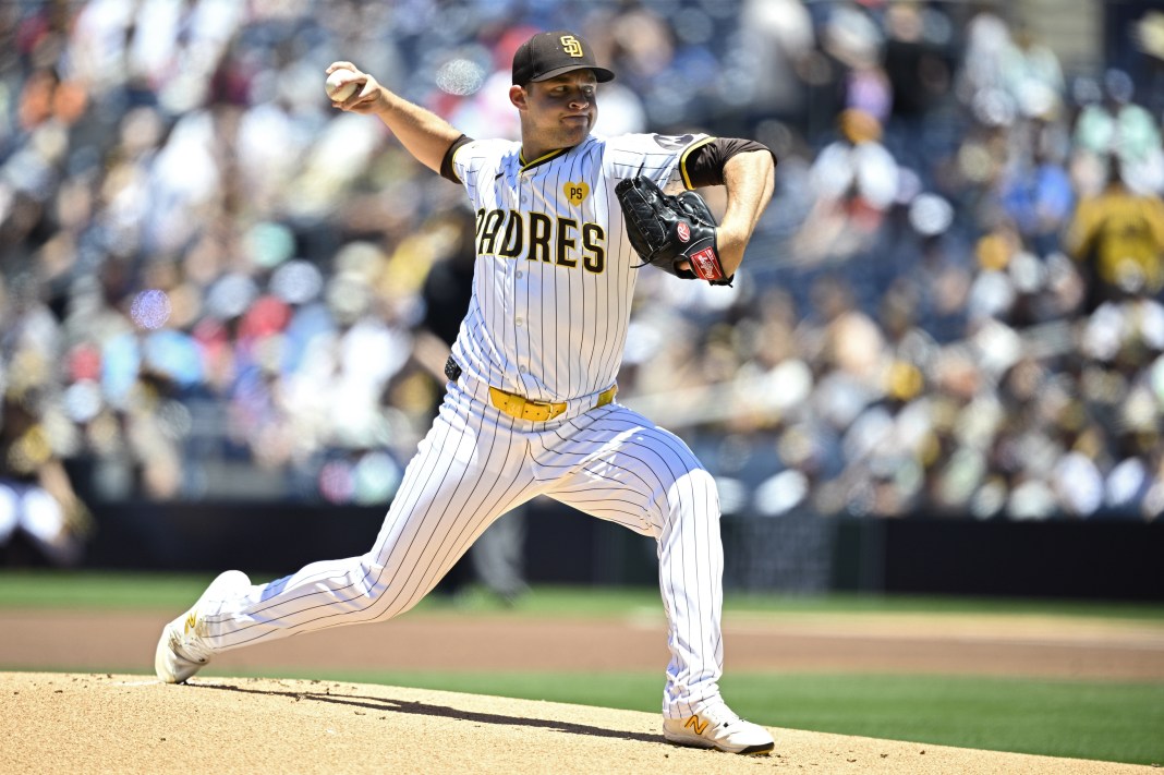 San Diego Padres starting pitcher Michael King pitches against the Oakland Athletics during the first inning at Petco Park.