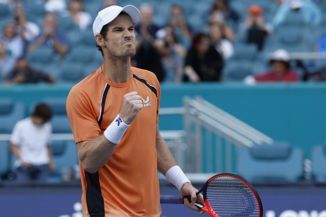 Andy Murray celebrates at the Miami Open.