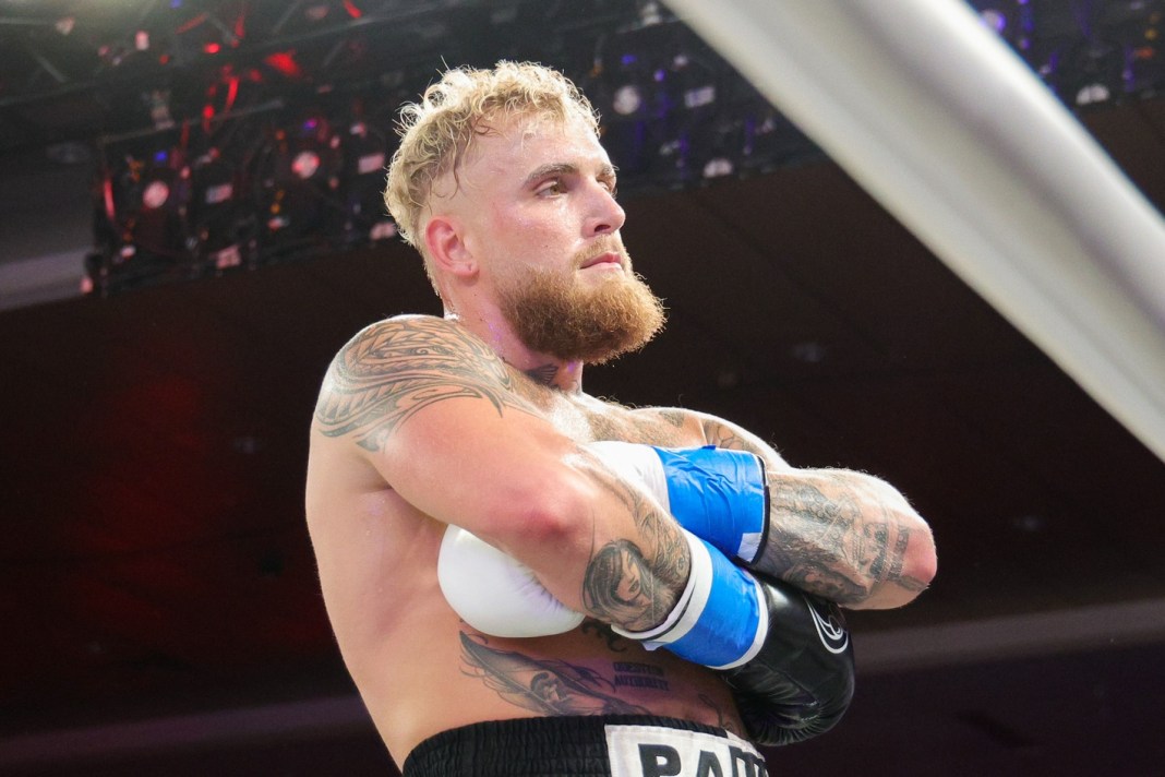 Jake Paul celebrates after his knockout win over Andre August.