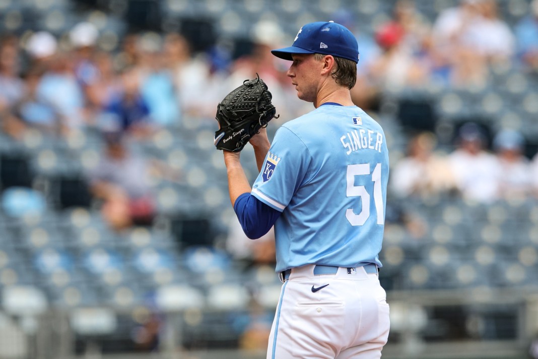 brady singer throws a pitch for the kansas city royals