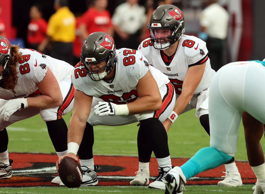 Tampa Bay Buccaneers quarterback Baker Mayfield takes a snap in preseason.