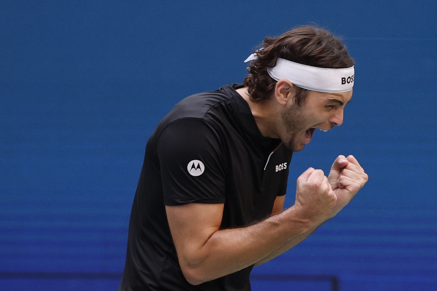 Taylor Fritz celebrates his win over Alexander Zverev at the 2024 US Open.