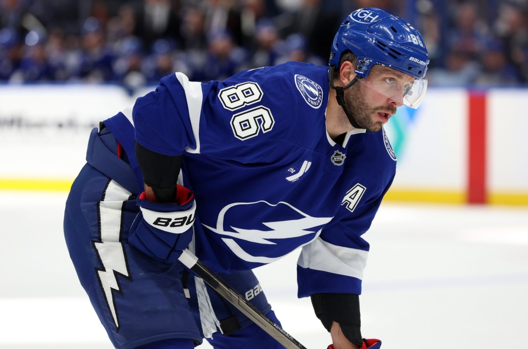 Tampa Bay Lightning right wing Nikita Kucherov (86) looks on against the Minnesota Wild during the first period at Amalie Arena