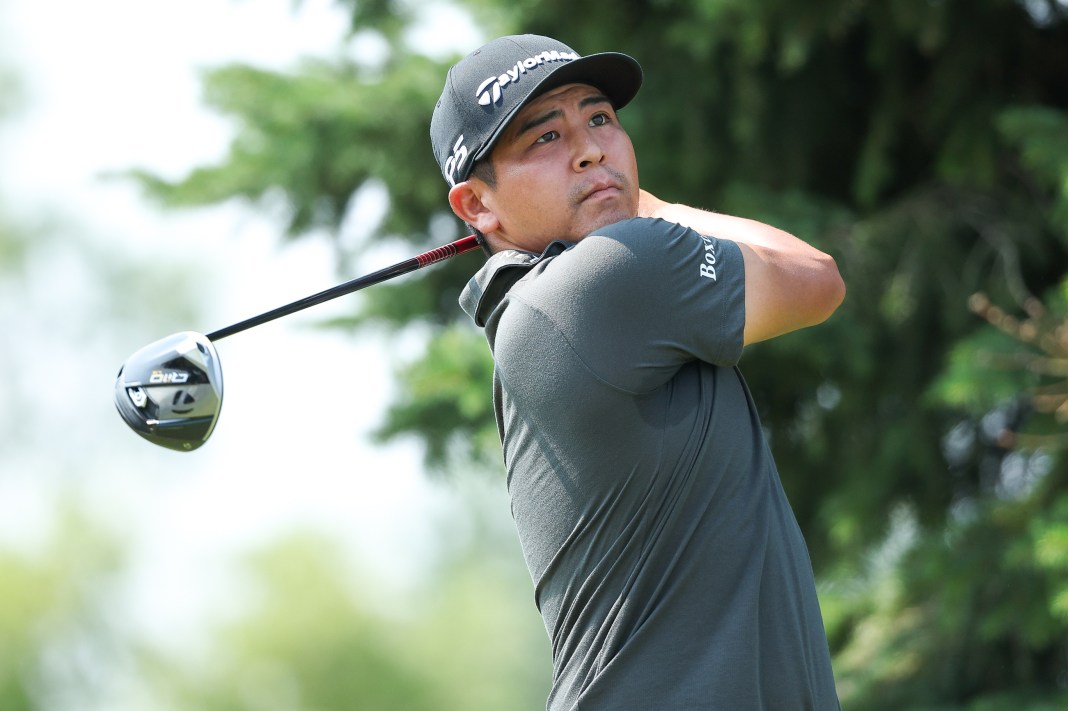 Kurt Kitayama hits his tee shot on the second hole during the third round of the 3M Open golf tournament