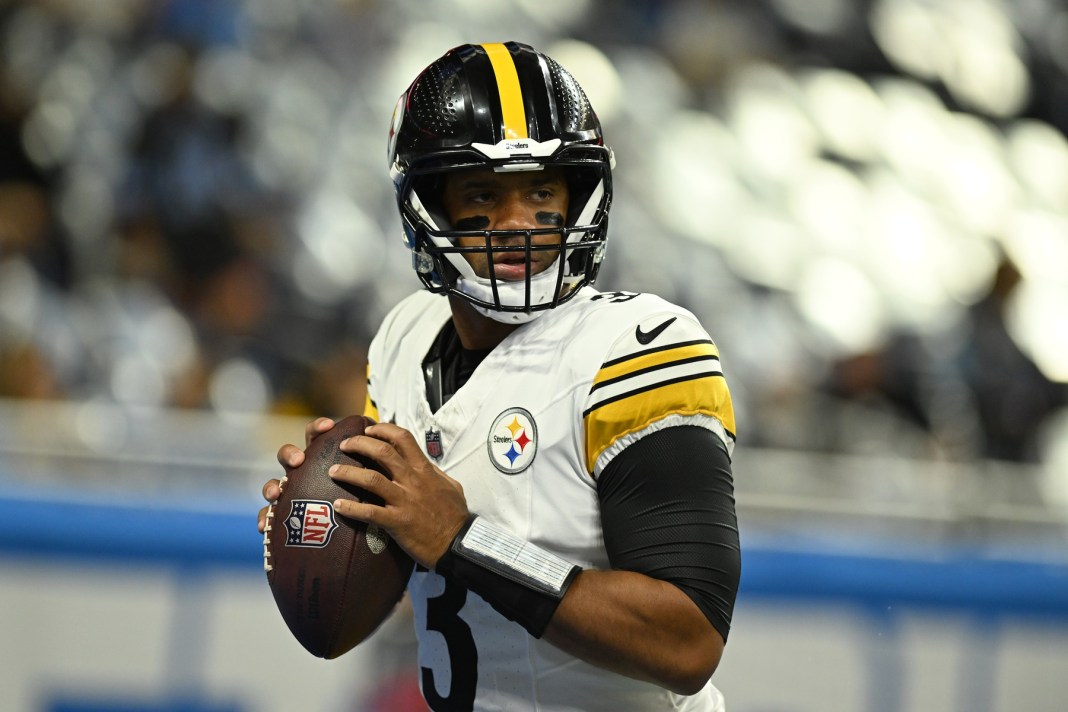 Steelers quarterback Russell Wilson warms up before a game against the Lions.