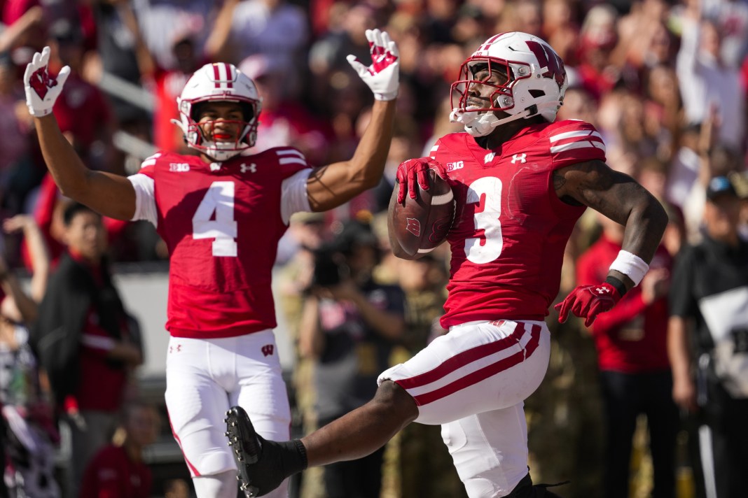 Wisconsin running back Tawee Walker celebrates his touchdown against Purdue.