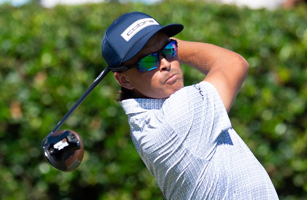 Rickie Fowler of Murrieta, Calf., watches his ball after teeing off on the 1st Hole during the third round of the Sanderson Farms Championship