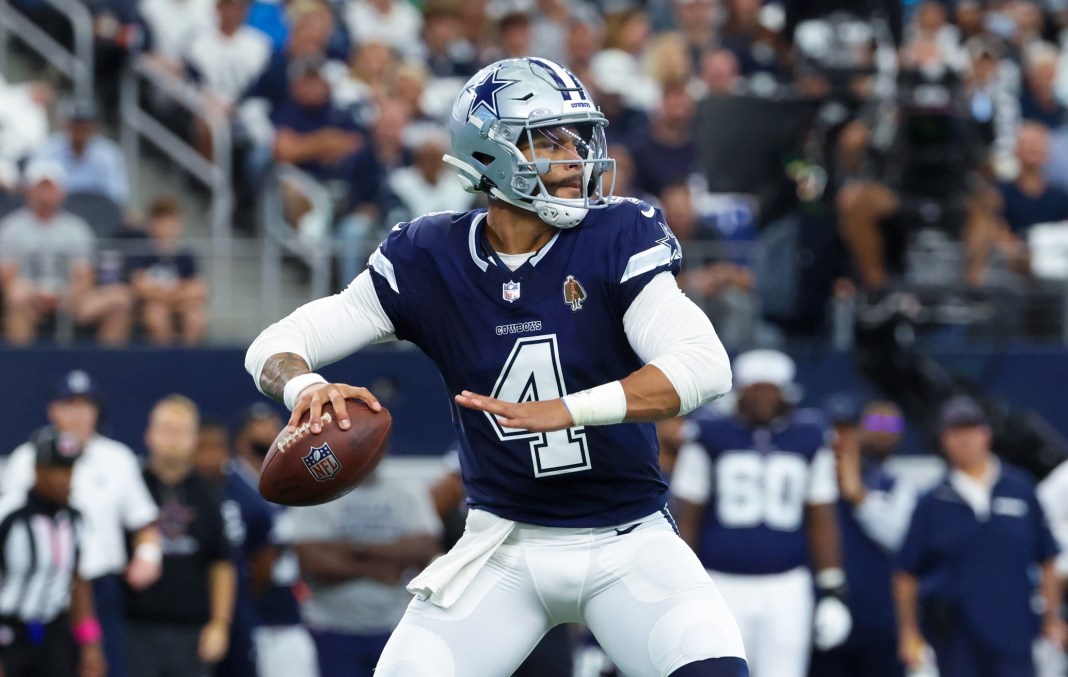 Cowboys quarterback Dak Prescott throws a pass against the Lions in Week 7 of the 2024 NFL season.