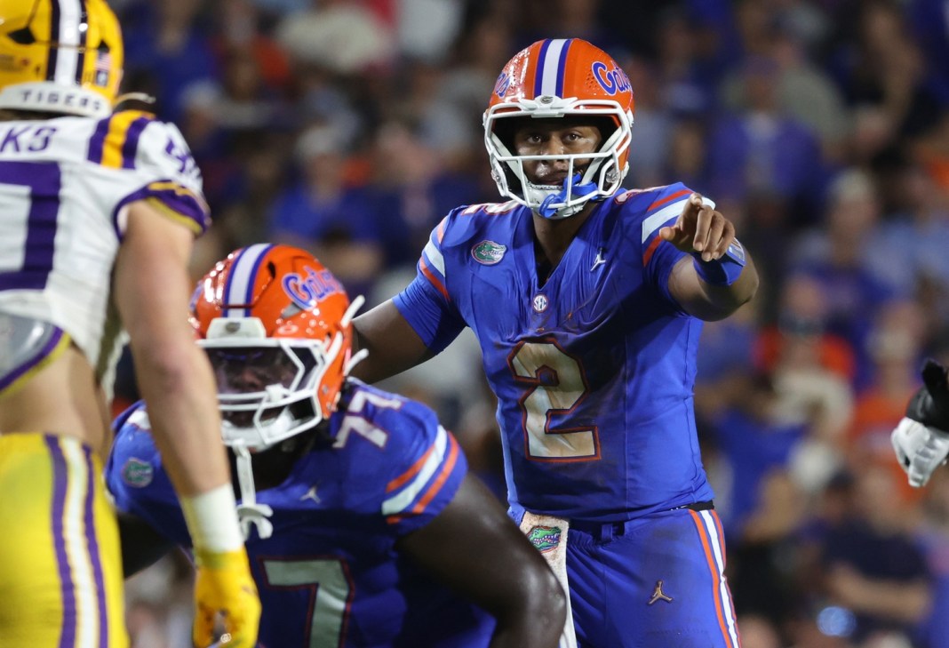 Florida Gators quarterback DJ Lagway calls a play against the LSU Tigers