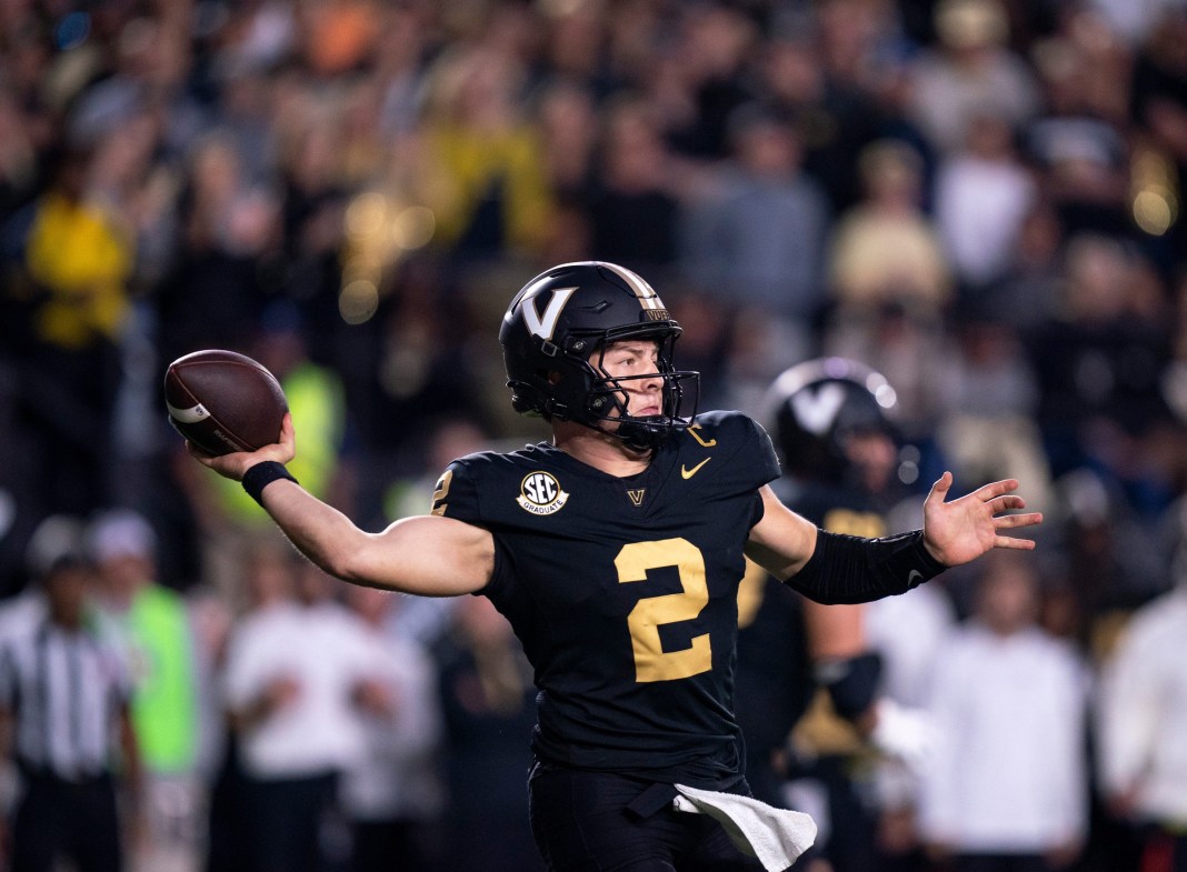 Vanderbilt Commodores quarterback Diego Pavia throws against the Texas Longhorns.