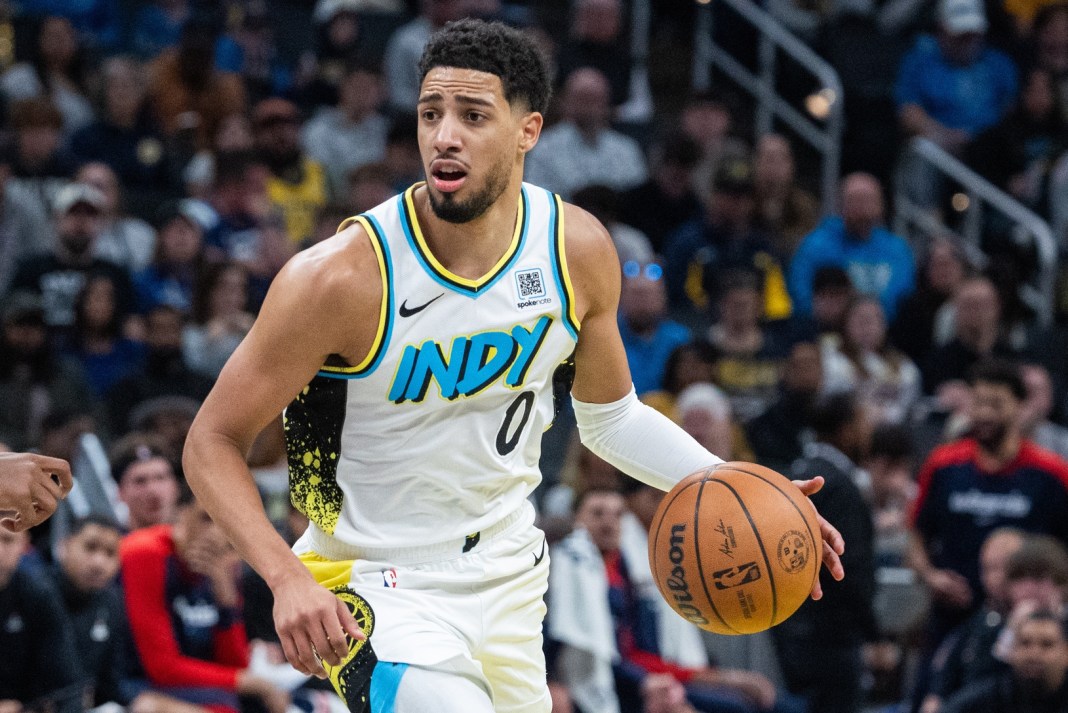 Indiana Pacers guard Tyrese Haliburton dribbles the ball in the first half against the Washington Wizards