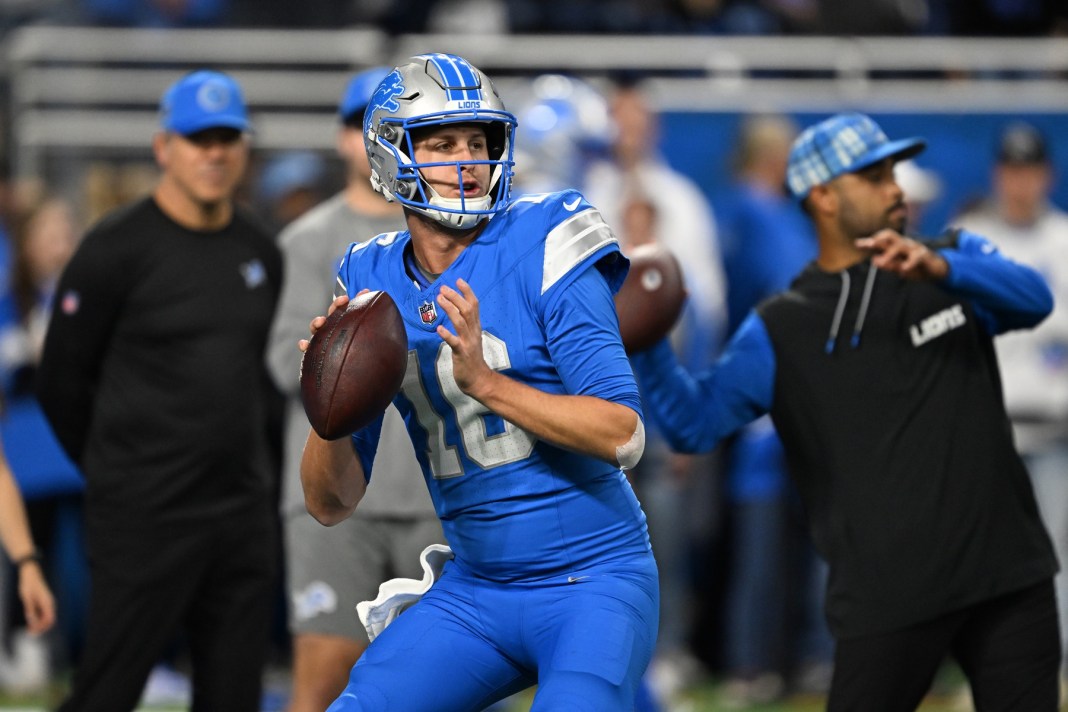 Lions quarterback Jared Goff throws a pass in a meeting with the Titans during the 2024 NFL season.