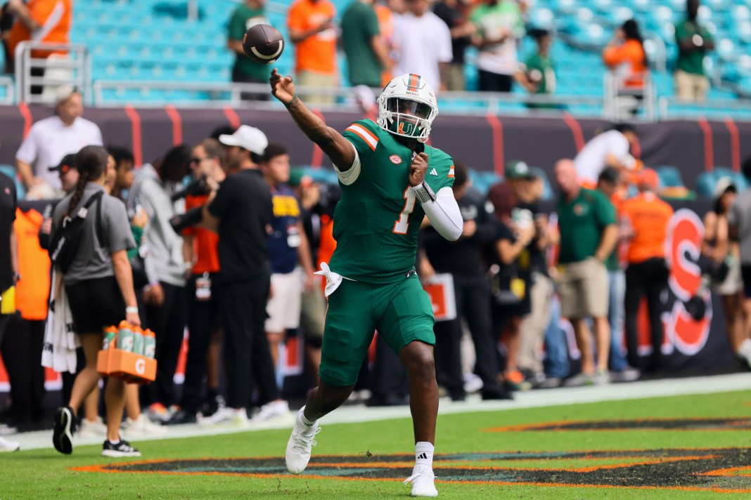 Miami star Cam Ward throws a pass in a win over Duke during the 2024 college football season.