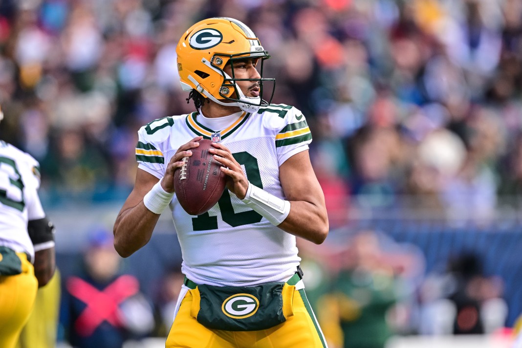 Green Bay Packers quarterback Jordan Love looks to pass against the Chicago Bears