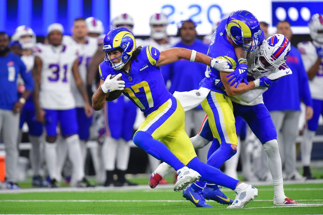 Los Angeles Rams wide receiver Puka Nacua runs the ball for a touchdown against the Buffalo Bills