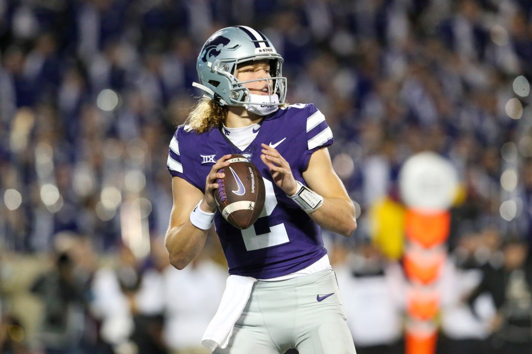 Kansas State quarterback Avery Johnson looks to pass during the 2024 college football season.