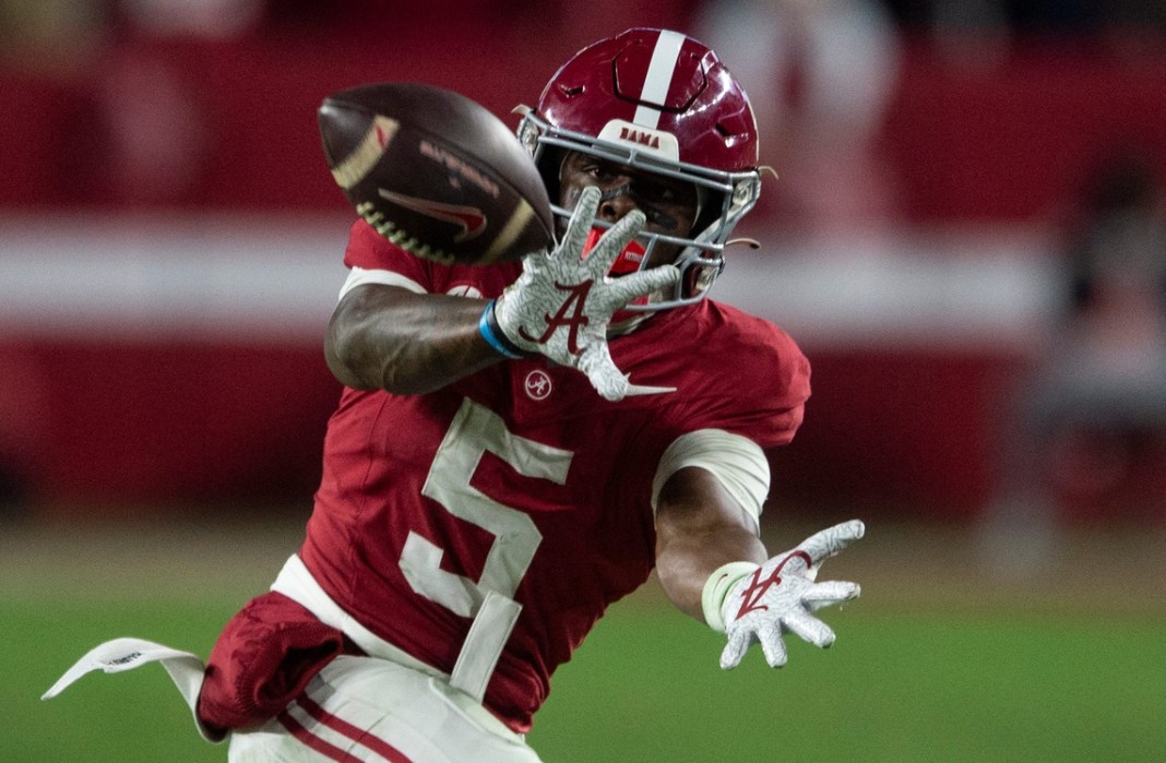 Alabama Crimson Tide wide receiver Germie Bernard catches a pass as Auburn Tigers take on Alabama Crimson Tide