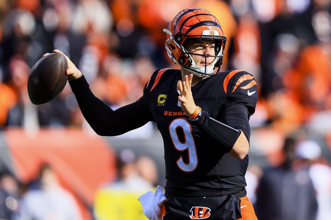 Bengals star Joe Burrow throws a pass against the Browns during the 2024 NFL season.