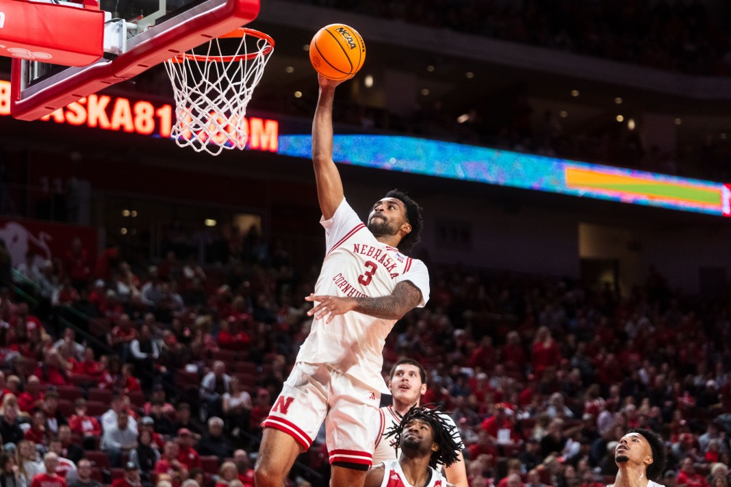 Nebraska Cornhuskers guard Brice Williams shoots the ball against the South Dakota Coyotes