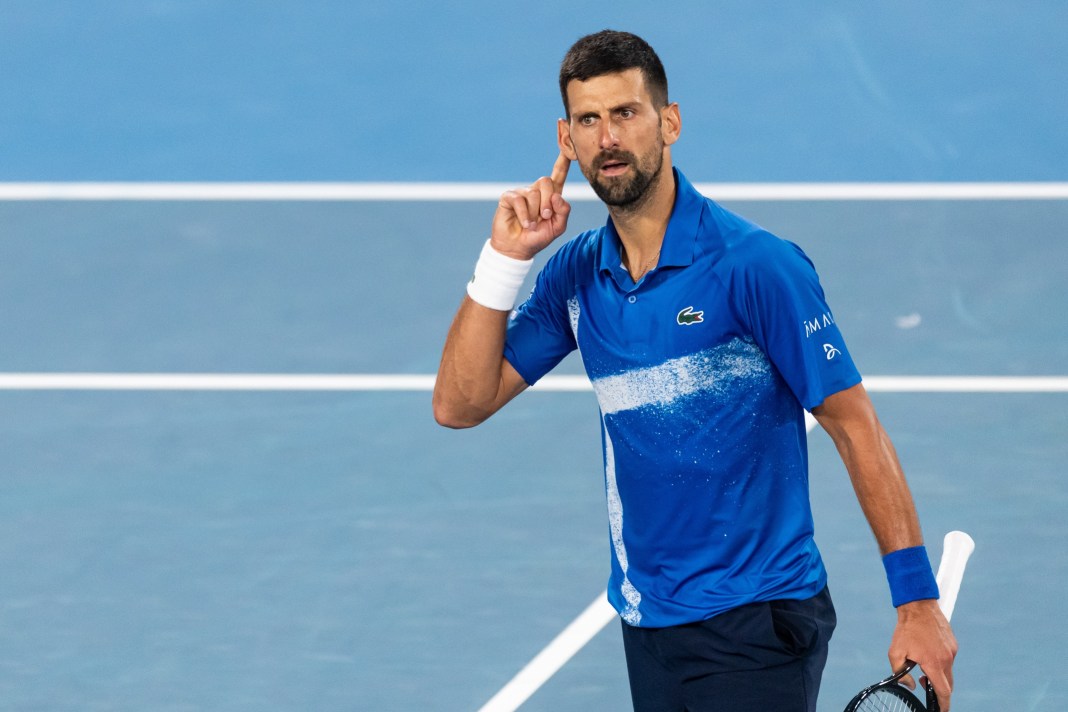 Novak Djokovic gestures to the crowd during the 2025 Australian Open.