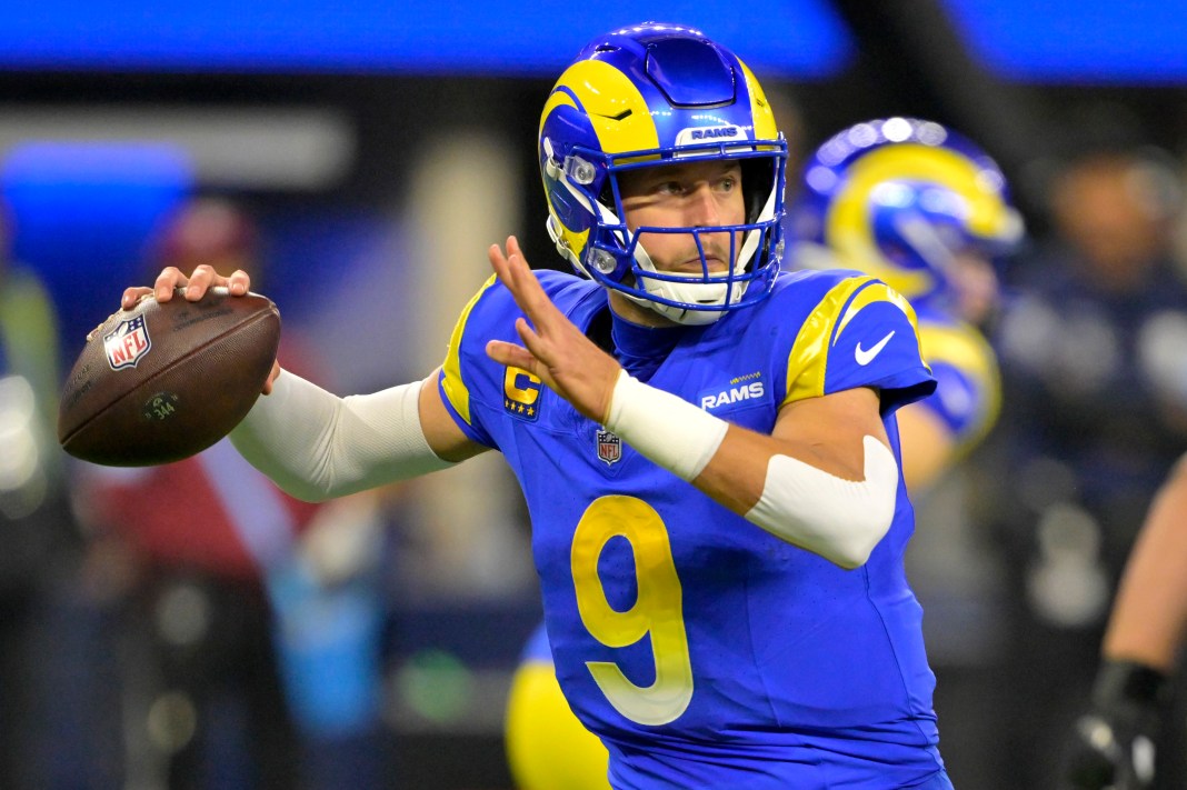 Los Angeles Rams quarterback Matthew Stafford (9) throws a pass during the game against the Arizona Cardinals at SoFi Stadium on December 28, 2024.