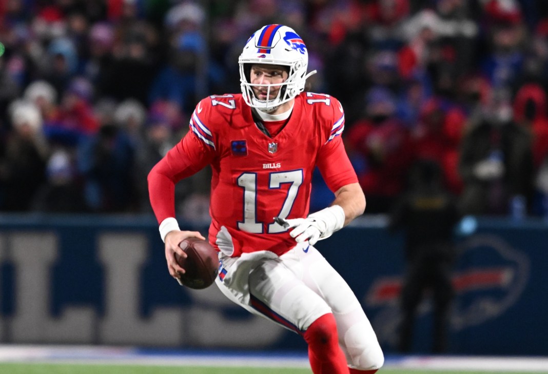 Bills superstar Josh Allen runs against the Patriots during the 2024 NFL season.