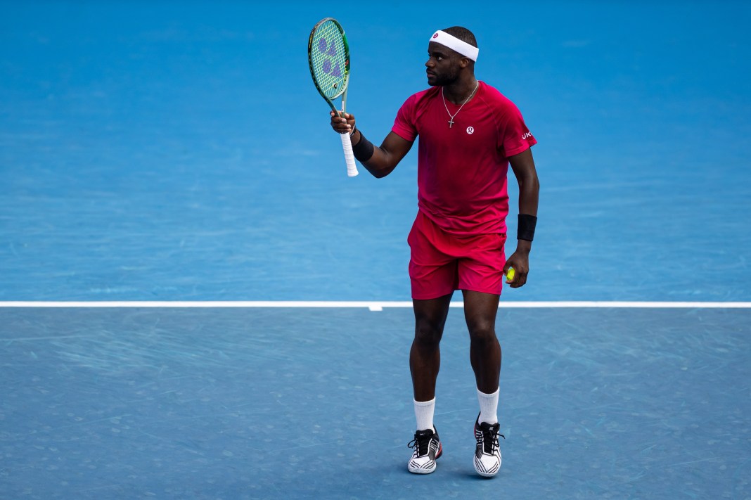 Frances Tiafoe celebrates a big point at the 2025 Australian Open.